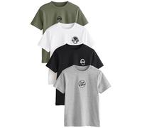 NEXT Jungen T-Shirts mit Sign Off-Stickerei im 4er-Pack Black/White/Grey Marl/Khaki 98