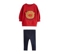 NEXT Jungen Weihnachts-Leggings und Pulli im Set Red Boucle Rudolph 92-98