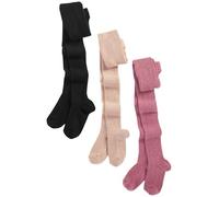 NEXT Mädchen Gerippte Strumpfhose mit hohem Baumwollanteil, 3er-Pack Pink/Honey Cream/Black 110-116