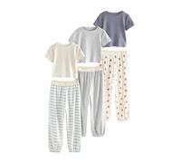 NEXT Mädchen Schlafanzug mit Jogginghose im 3er-Pack Blue/Neutral Stripe Bear 110