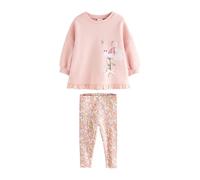 NEXT Mädchen Sweatshirt mit gerüschtem Saum und Leggings im Set Pink Floral Fairy numeric_80-numeric_86