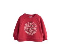NEXT Mädchen Sweatshirt mit Rundhalsausschnitt Burgundy Red Happy Christmas 104-110