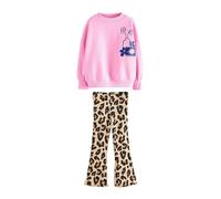 NEXT Mädchen Sweatshirt und gerippte Schlaghose im Set Pink/Animal 168