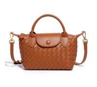 NFengHe Kleine Crossbody-Tasche für Damen, geflochten, trendige Ledertasche in Knöedelform, leichte Mini-Handtasche, A-braun, Small