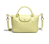 NFengHe Kleine Crossbody-Tasche für Damen, geflochten, trendige Ledertasche in Knöedelform, leichte Mini-Handtasche, gelb