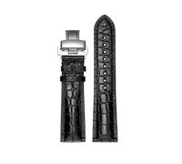 NFJNFCF Amerikanisches Krokodil-Uhrenarmband aus echtem Leder, kompatibel mit Jaeger-LeCoultre Omega IWC Rolex Longines Tudor-Uhrenarmbändern(Black White-Steel-B1,22mm)