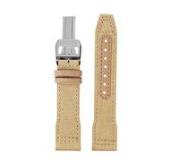 NFJNFCF Blaugrünes Armband, kompatibel mit IWC-Uhrenarmband aus Nylon und echtem Leder, Big Pilot Little Prince Mark 18, Uhrenarmband 20, 21, 22 mm(Khaki silver,21mm)