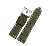 NFJNFCF Dunkelbraunes, mattiertes Vintage-Lederarmband, kompatibel mit Panerai, Jeep, Seiko, Breitling, Diesel, Herrenarmband, 22 mm, 24 mm, 26 mm, Blau, Khak(Green silver clasp,26mm width)