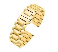 NFJNFCF Hochwertiges Edelstahl-Uhrenarmband mit flachem/gebogenem Ende, kompatibel mit Casio Tissot, kompatibel mit Seiko-Uhrenkette aus Metall, 18 mm, 20 mm, 22 mm(Style C-gold,14mm)