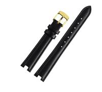 NFJNFCF Hochwertiges, gekerbtes Uhrenarmband, kompatibel mit Gucci YA141401 YA141505 YA1414 YA1415 GC Damenuhr, Lederarmband, 12 x 5 mm, 14 x 5 mm(Black-gold,14mm-5mm)