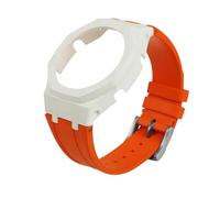 NFJNFCF Kompatibel mit Casio GA-2100/2110/GA-B2100, Gehäuse aus modifizierter Kohlefaser, Keramik-Uhrengehäuse, Fluorkautschuk-Uhrenarmband for Herren und Damen(White Orange,For B2100)