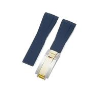 NFJNFCF Kompatibel mit Rolex Yacht-Master Submariner Datejust Premium-Silikon-Uhrenarmband, Faltschließe, schweißfest, leicht, Zubehör, 20 21 mm(Dark Blue-Steel Gold,20mm)