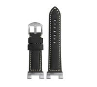 NFJNFCF Modifiziertes, mattiertes Rindslederarmband, kompatibel mit Casio GST-B100/S140/1110/T120/W130L/W300, Vintage-Lederarmband for Herren, Geschenk-Tools(Black- silver)
