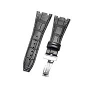 NFJNFCF Schwarz, blau, braun, zartes, ausgewähltes, tolles Rindsleder-Uhrenarmband, kompatibel mit Audemars Piguet Royal Oak Double Concave Interface-Armband 26 mm(Black Black-ST-Z1)