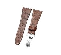 NFJNFCF Schwarz, blau, braun, zartes, ausgewähltes, tolles Rindsleder-Uhrenarmband, kompatibel mit Audemars Piguet Royal Oak Double Concave Interface-Armband 26 mm(Brown White-ST-Z1)