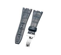 NFJNFCF Schwarz, blau, braun, zartes, ausgewähltes, tolles Rindsleder-Uhrenarmband, kompatibel mit Audemars Piguet Royal Oak Double Concave Interface-Armband 26 mm(Blue White-ST-Z1)