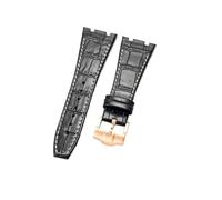 NFJNFCF Schwarz, blau, braun, zartes, ausgewähltes, tolles Rindsleder-Uhrenarmband, kompatibel mit Audemars Piguet Royal Oak Double Concave Interface-Armband 26 mm(Black White-RS-K13)