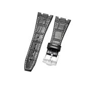NFJNFCF Schwarz, blau, braun, zartes, ausgewähltes, tolles Rindsleder-Uhrenarmband, kompatibel mit Audemars Piguet Royal Oak Double Concave Interface-Armband 26 mm(Black White-ST-K13)