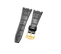 NFJNFCF Schwarz, blau, braun, zartes, ausgewähltes, tolles Rindsleder-Uhrenarmband, kompatibel mit Audemars Piguet Royal Oak Double Concave Interface-Armband 26 mm(Black White-GD-K13)