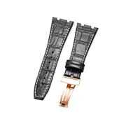 NFJNFCF Schwarz, blau, braun, zartes, ausgewähltes, tolles Rindsleder-Uhrenarmband, kompatibel mit Audemars Piguet Royal Oak Double Concave Interface-Armband 26 mm(Black White-RS-Z1)