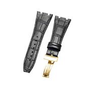 NFJNFCF Schwarz, blau, braun, zartes, ausgewähltes, tolles Rindsleder-Uhrenarmband, kompatibel mit Audemars Piguet Royal Oak Double Concave Interface-Armband 26 mm(Black Black-GD-Z1)