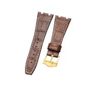 NFJNFCF Schwarz, blau, braun, zartes, ausgewähltes, tolles Rindsleder-Uhrenarmband, kompatibel mit Audemars Piguet Royal Oak Double Concave Interface-Armband 26 mm(Brown White-GD-K13)