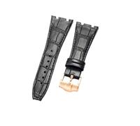 NFJNFCF Schwarz, blau, braun, zartes, ausgewähltes, tolles Rindsleder-Uhrenarmband, kompatibel mit Audemars Piguet Royal Oak Double Concave Interface-Armband 26 mm(Black Black-RS-K13)