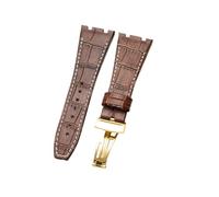NFJNFCF Schwarz, blau, braun, zartes, ausgewähltes, tolles Rindsleder-Uhrenarmband, kompatibel mit Audemars Piguet Royal Oak Double Concave Interface-Armband 26 mm(Brown White-GD-Z1)