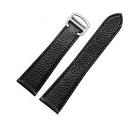 NFJNFCF Uhrenarmband aus echtem Leder, kompatibel mit Cartier London Solo, weiches, bequemes Uhrenarmband mit Litschi-Muster, Zubehör(Black Silver,25mm)