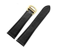 NFJNFCF Uhrenarmband aus echtem Leder, kompatibel mit Cartier London Solo, weiches, bequemes Uhrenarmband mit Litschi-Muster, Zubehör(Black Gold,24mm)