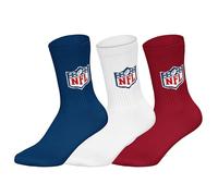 NFL Unisex Socken, 3er Pack - NFL Shield 3Pack Crew Socks, Logo, Baumwollmischung Dunkelblau/Weiß/Rot 39-42