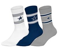 NFL Crew-Socken Dallas Cowboys - 3er Pack mit Logo - WHT/BLU/MGR - Größe 43/46