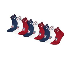 NFL Unisex Quarter-Socken, 9er Pack - NFL Shield 9Pack Quarter Socks, Logo, Streifen, Baumwollmischung Dunkelblau/Weiß/Rot 39-42
