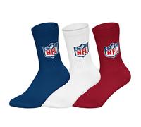 NFL Unisex Socken, 3er Pack - NFL Shield 3Pack Crew Socks, Logo, Baumwollmischung Dunkelblau/Weiß/Rot 39-42