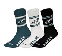 NFL Unisex Philadelphia Eagles 3pk Crew Socks, Green-White-Black, 35-38 (3er Pack)