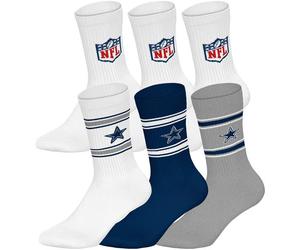 NFL Unisex Socken, 6er Pack - NFL Teams, 6Pack Crew Socks, Football, Logo, Baumwollmischung 39-42 Dallas Cowboys/Weiß