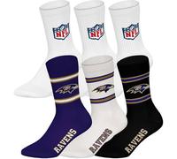 NFL Unisex Socken, 6er Pack - NFL Teams, 6Pack Crew Socks, Football, Logo, Baumwollmischung Baltimore Ravens/Weiß 39-42