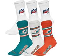 NFL Unisex Socken, 6er Pack - NFL Teams, 6Pack Crew Socks, Football, Logo, Baumwollmischung 43-46 Miami Dolphins/Weiß