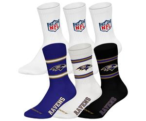 NFL Unisex Socken, 6er Pack - NFL Teams, 6Pack Crew Socks, Football, Logo, Baumwollmischung Baltimore Ravens/Weiß 39-42