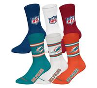 NFL Unisex Socken, 6er Pack - NFL Teams, 6Pack Crew Socks, Football, Logo, Baumwollmischung Miami Dolphins/Mix 39-42