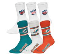 NFL Unisex Socken, 6er Pack - NFL Teams, 6Pack Crew Socks, Football, Logo, Baumwollmischung Miami Dolphins/Weiß 43-46