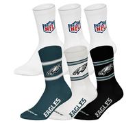 NFL Unisex Socken, 6er Pack - NFL Teams, 6Pack Crew Socks, Football, Logo, Baumwollmischung Philadelphia Eagles/Weiß 39-42