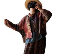 NFYM Cropped-Patchwork-Jacke für Damen, Vintage, offene Vorderseite, Kimono, kurze Jacke, Oberbekleidung, Rot / Patchwork, Einheitsgröße