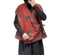 NFYM Damen Baumwolle Gefütterte Weste Blume Bedruckt Ärmellose Strickjacke Frühling Herbst Vintage Outwear Tops, Rot/Ausflug, einfarbig (Getaway Solids), Einheitsgröße