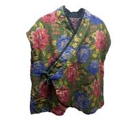 NFYM Damen Baumwolle Gefütterte Weste Blume Bedruckt Ärmellose Strickjacke Frühling Herbst Vintage Outwear Tops, Grün , Einheitsgröße