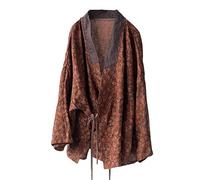 NFYM Damen Baumwolle Gepolsterte Kurze Jacke Kimono Cardigan Wickel Vorderseite Chinesischer Hanfu Stil Bedruckt Patchwork Lockere Outwear, Kaffee, Einheitsgröße