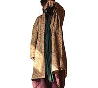 NFYM Damen Baumwolle Leinen Lose Windbreaker Button Down Vintage Print Retro Lang Mantel mit Taschen, gelb, Einheitsgröße