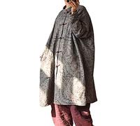 NFYM Damen Baumwolle Leinen Lose Windbreaker Button Down Vintage Print Retro Lang Mantel mit Taschen, blau vintage, Einheitsgröße