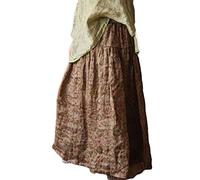 NFYM Damen Boho Floral Printed Ramie Elastische Taille Baumwollfutter Langer Maxirock, Kaffee-Blumenmuster, Einheitsgröße