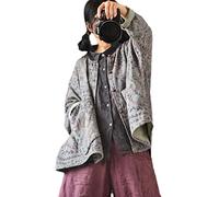 NFYM Damen Casual Kurze Jacke Batwing Langarm Kunst Gedruckt Vintage Handgemachte Knoten Knöpfe Lose Frühling Outwear Mäntel, Vintage-Blau, Einheitsgröße